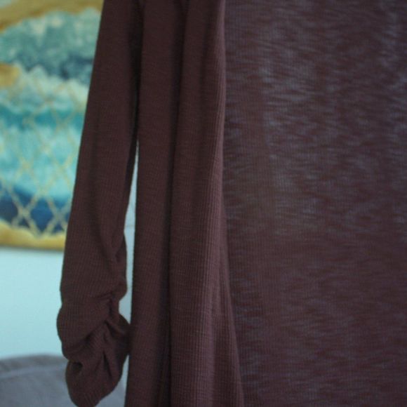 Cato Quartered Sleeve Cardigan | Brown Open Sweater - Picture 3 of 7